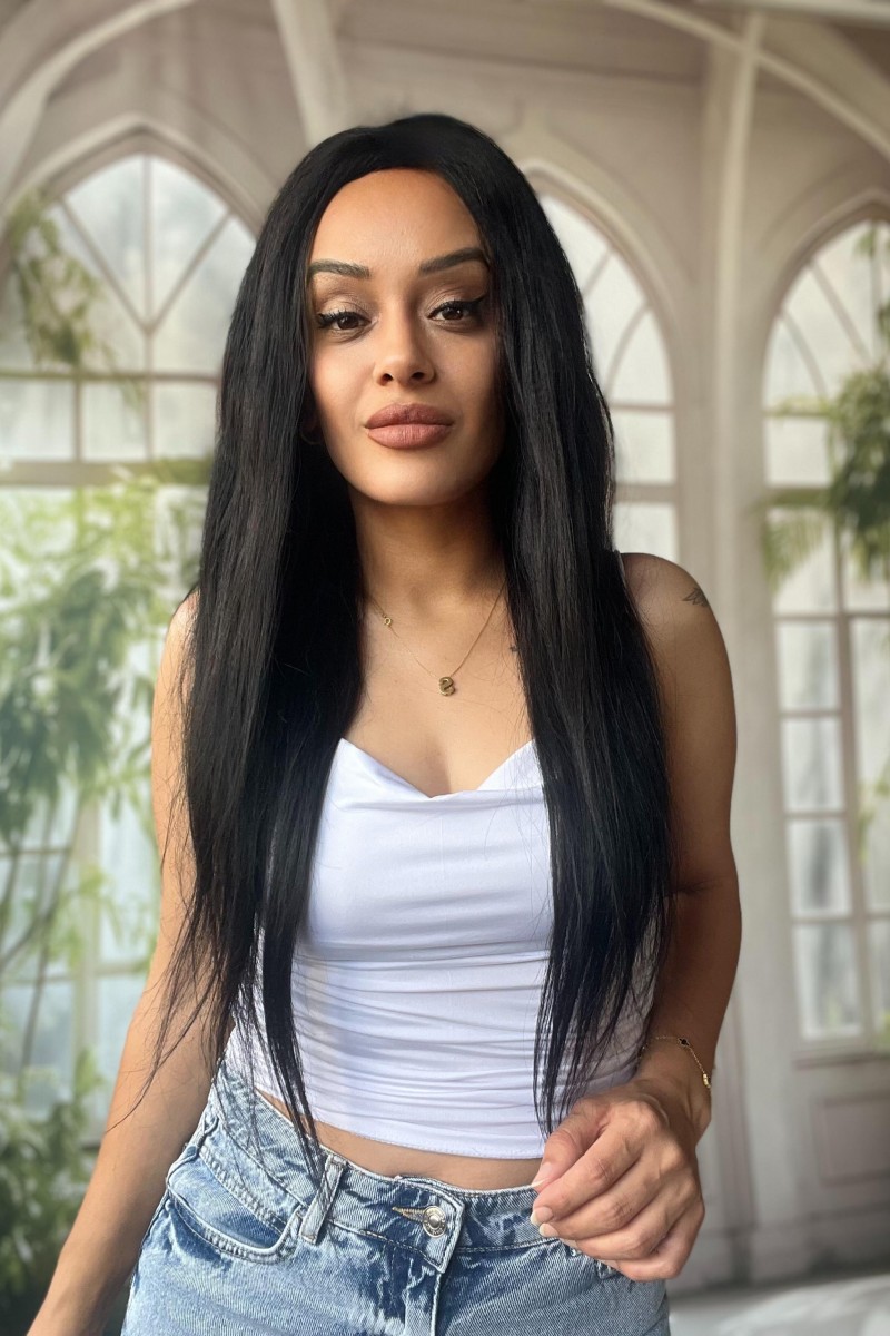 Uzun kestane tül peruk