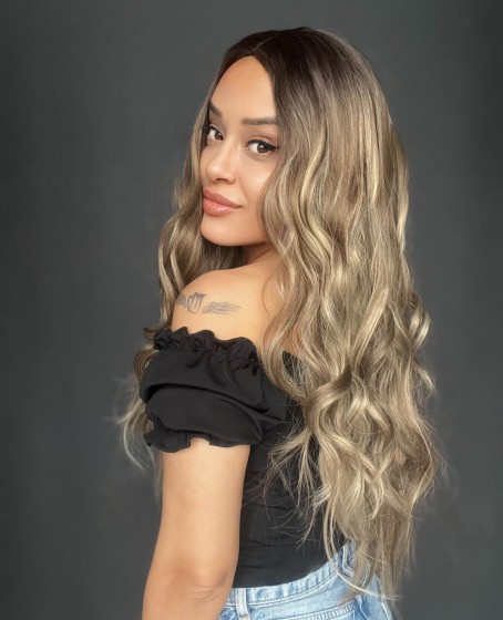 Kahverengi Kumral Ombreli Balköpüğü Işıltılı Tül Peruk (Tepe baby ön tül peruk)