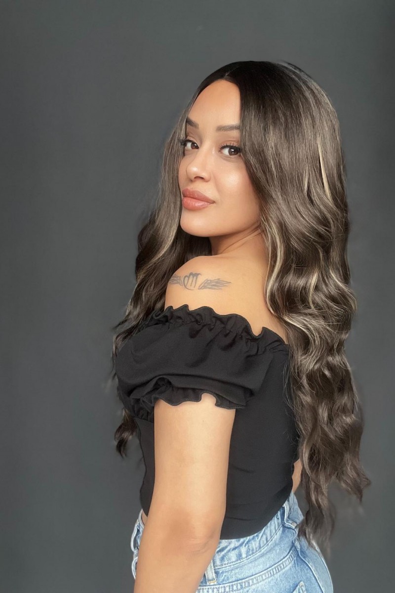 Koyu Kumral Balköpüğü Işıltılı Tül Peruk (T tül peruk)