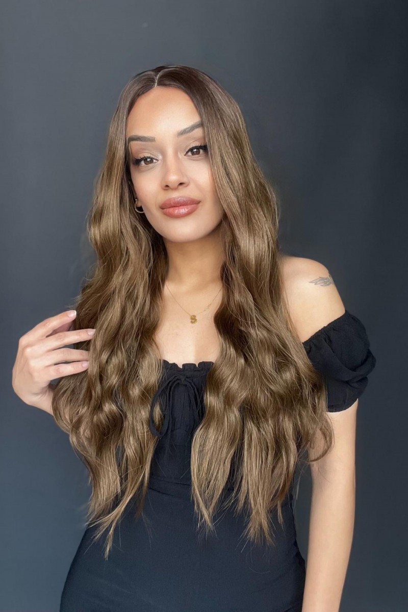 Koyu Kumral Açık Kumral Ombreli Tül Peruk (Mini baby tepe ön tül peruk)