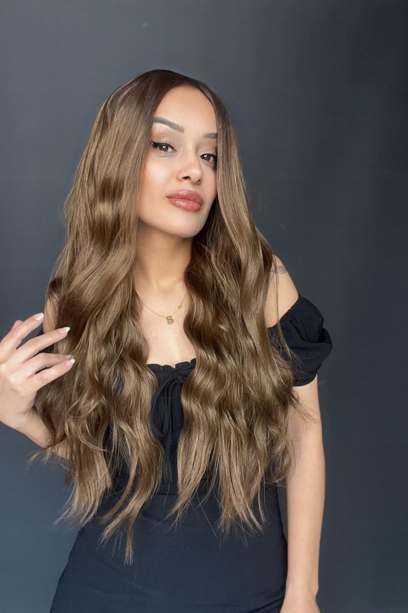 Koyu Kumral Açık Kumral Ombreli Tül Peruk (Mini baby tepe ön tül peruk)