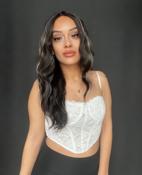 Koyu Kumral Platin Işıltılı Hafif Dalgalı Tül Peruk (T TÜL PERUK)