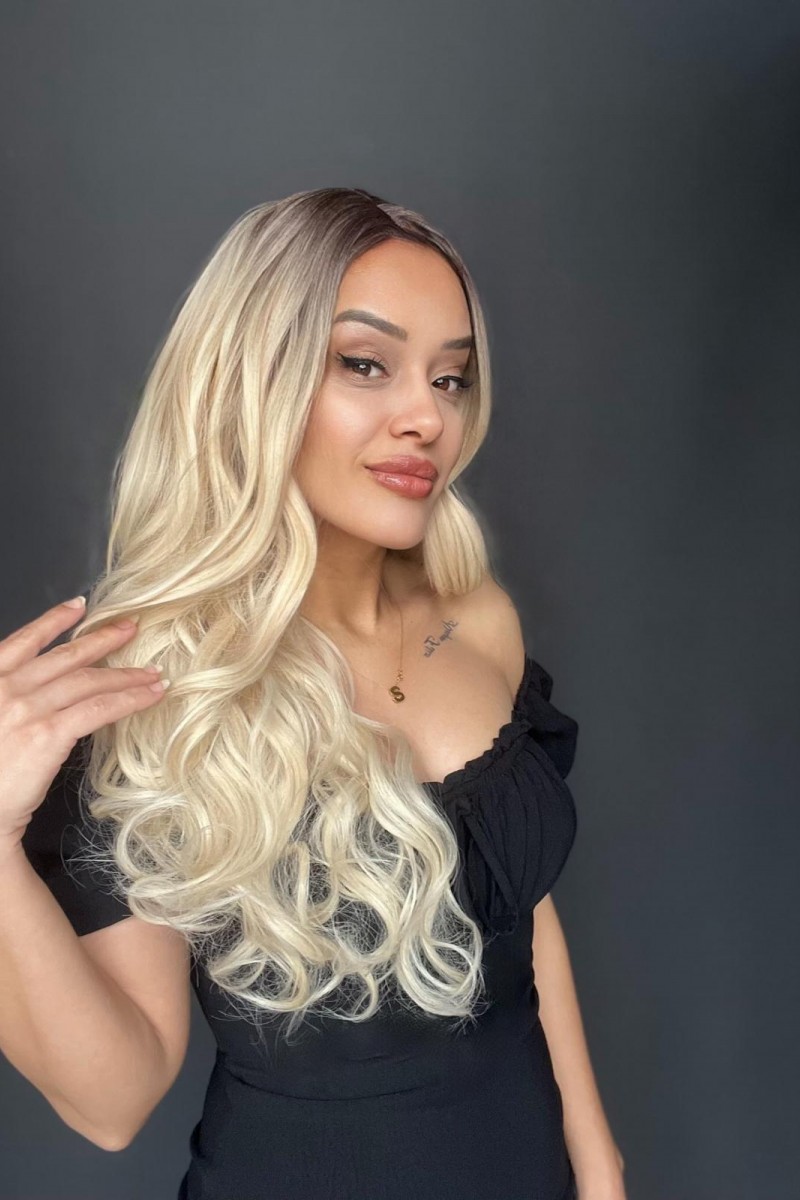 Açık Kumral Platin Ombreli Dalgalı Tül Peruk (Mini Baby tepe ön tül peruk)