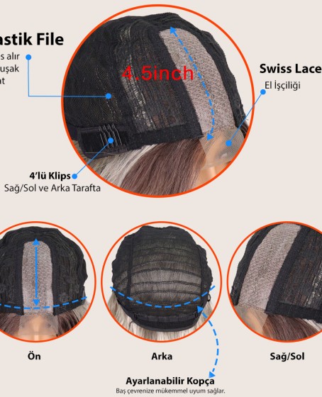 Kahverengi Karamel Işıltılı Su Dalgalı Fiber Sentetik Tül Peruk (Tepe mini baby ön tül peruk)