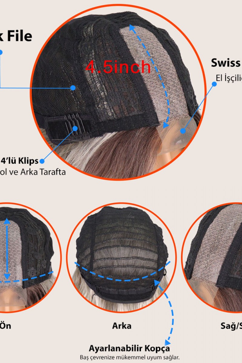 Kahverengi Karamel Işıltılı Su Dalgalı Fiber Sentetik Tül Peruk (Tepe mini baby ön tül peruk)