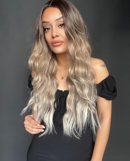 Kumral Platin Ombre Balköpüğü Röfleli Tül Peruk (Tepe Mini Baby taban ön tül peruk)