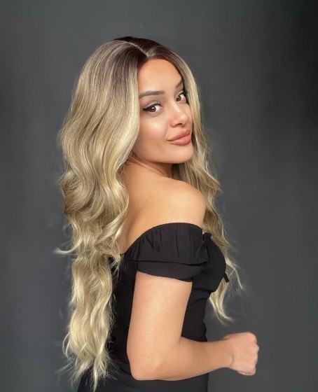 Kumral Dore Sarı Ombre Balköpüğü Röfleli Tül Peruk (Mini BAby tepe önler tül peruk)