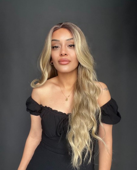 Kumral Dore Sarı Ombre Balköpüğü Röfleli Tül Peruk (Mini BAby tepe önler tül peruk)