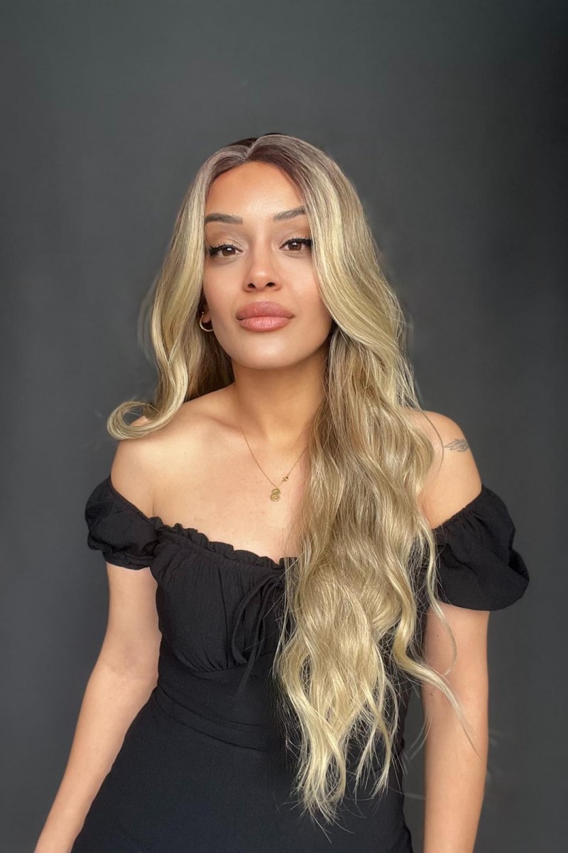 Kumral Dore Sarı Ombre Balköpüğü Röfleli Tül Peruk (Mini BAby tepe önler tül peruk)