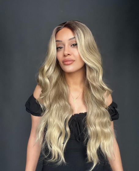 Kumral Dore Sarı Ombre Balköpüğü Röfleli Tül Peruk (Mini BAby tepe önler tül peruk)