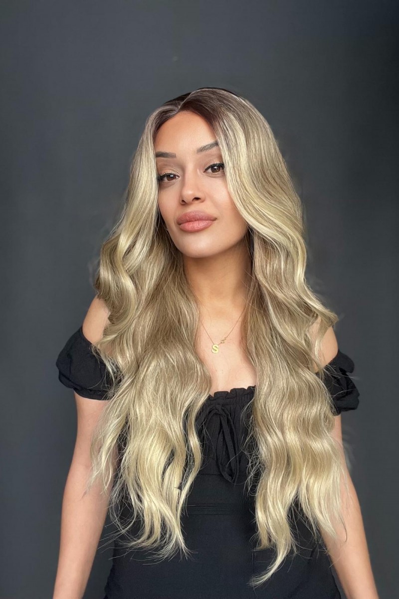 Kumral Dore Sarı Ombre Balköpüğü Röfleli Tül Peruk (Mini BAby tepe önler tül peruk)