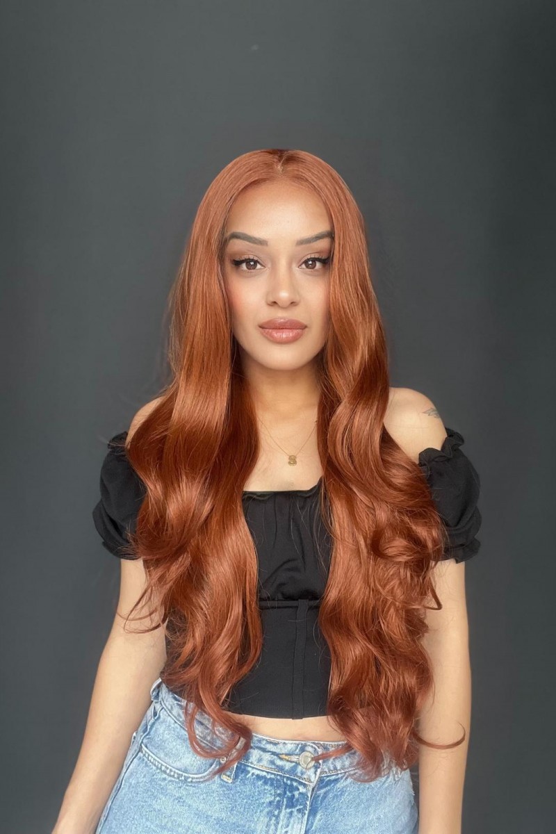 Bakır Bebek Saçlı Fiber Sentetik Tül Peruk (Tam tül peruk her yöne ayrımlı)