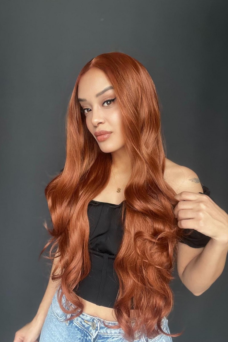 Bakır Bebek Saçlı Fiber Sentetik Tül Peruk (Tam tül peruk her yöne ayrımlı)