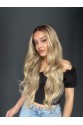Kumral Platin Ombre ve Röfleli Bebek Saçlı Fiber Sentetik Tül Peruk (Tam tül peruk her yöne ayrımlı)