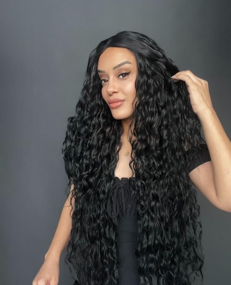 Siyah Fiber Sentetik Tül Peruk (Her yöne ayrımlı tam tül peruk)