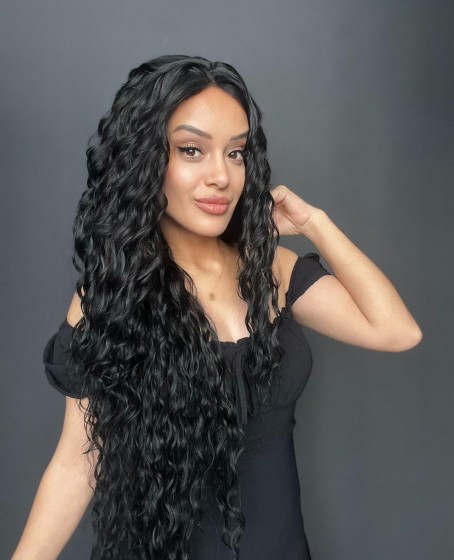 Siyah Fiber Sentetik Tül Peruk (Her yöne ayrımlı tam tül peruk)