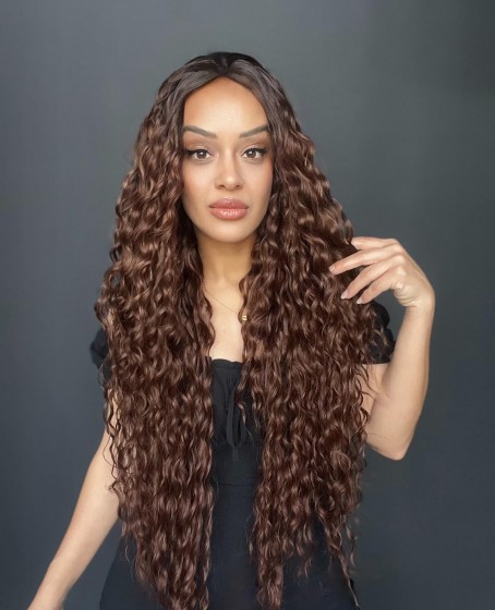 Kahve Karamel Ombreli Fiber Sentetik Tül Peruk (Tam tül peruk her yöne ayrımlı)