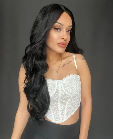 Gür Yoğun Su Dalgalı Siyah Fiber Sentetik Uzun Tül Peruk (Tam tül peruk her yöne ayrımlı)