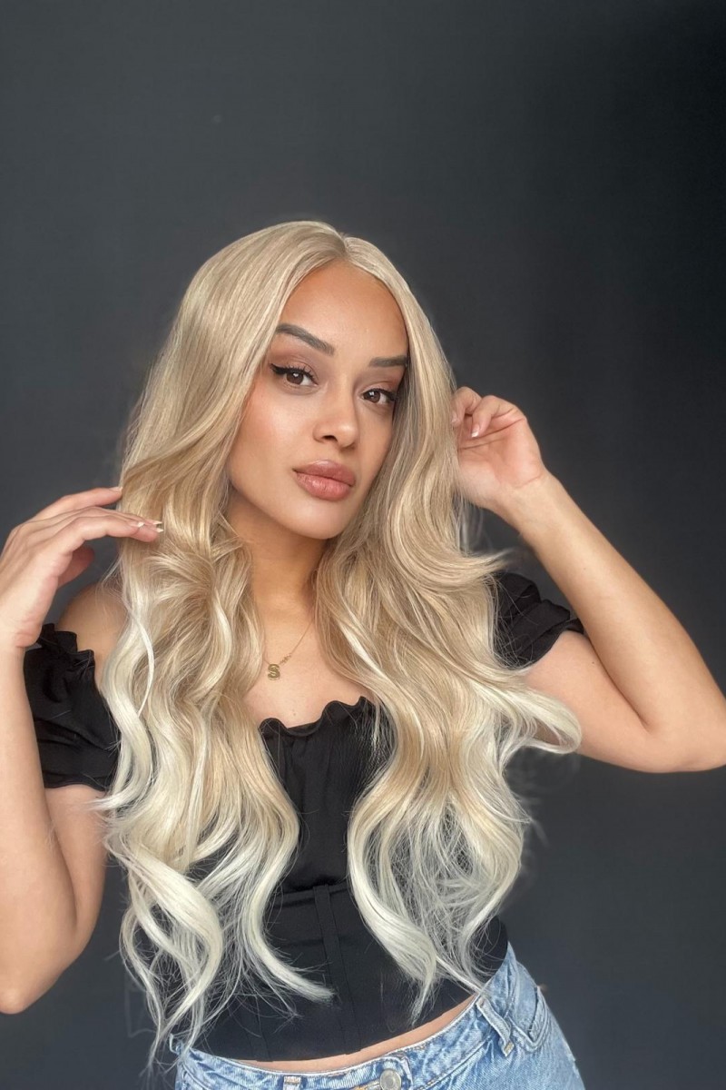 Açık Rus Kumralı Beyaz Platin Ombre Fiber Sentetik Tül Peruk