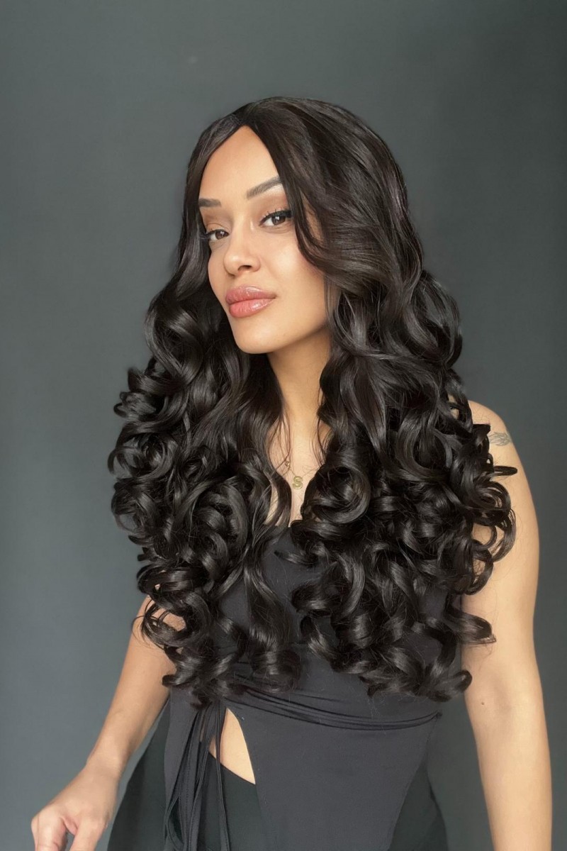 Açık Kahve Bebek Saçlı Fiber Sentetik Yoğun Dalgalı Tül Peruk (Tam tül peruk her yöne ayrımlı)