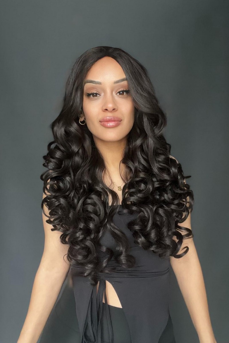 Açık Kahve Bebek Saçlı Fiber Sentetik Yoğun Dalgalı Tül Peruk (Tam tül peruk her yöne ayrımlı)