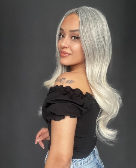Siyah Beyaz Platin Ombre ve Röfleli Tül Peruk (Tepe kısmı Mini Baby ön tül peruk)