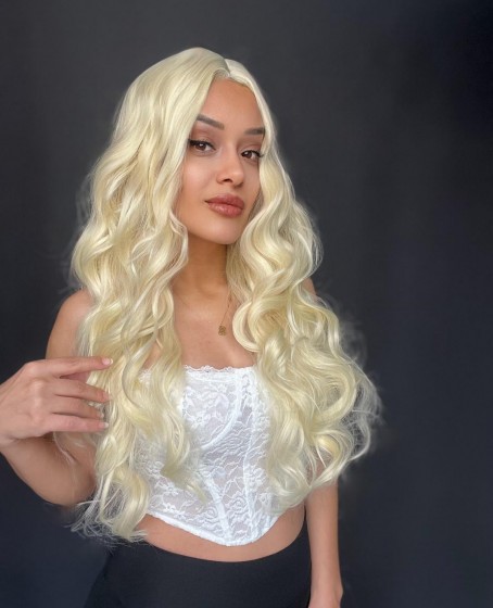 Uzun Dalgalı Platin Tül Peruk Mini Baby tepe önler tül peruk
