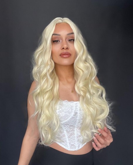 Uzun Dalgalı Platin Tül Peruk Mini Baby tepe önler tül peruk