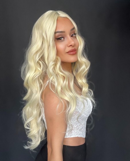 Uzun Dalgalı Platin Tül Peruk Mini Baby tepe önler tül peruk