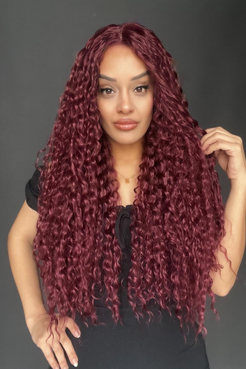 Afro Tül peruk Ön Full Tül -Sabit ayrımlı ektra uzun peruk