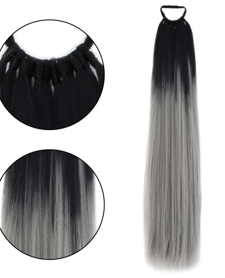 Lastikli DÜz Bağcıklı At kuyruğu Siyah Gri