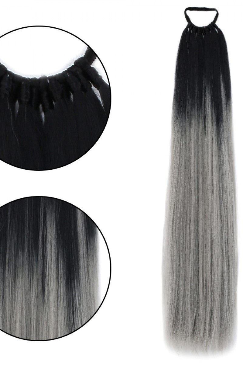 Lastikli DÜz Bağcıklı At kuyruğu Siyah Gri