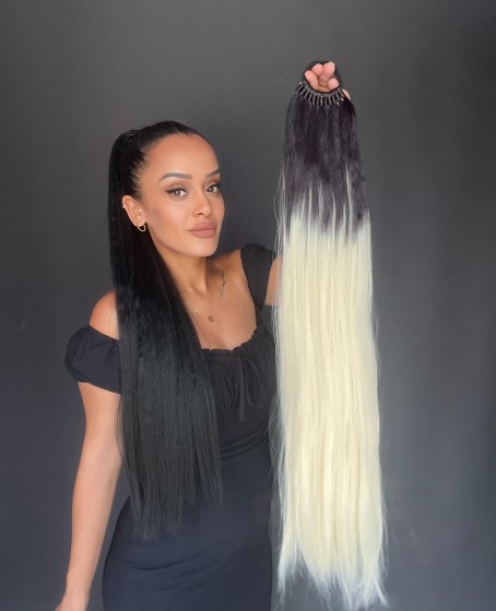 Lastikli DÜz Bağcıklı At kuyruğu Siyah Platin