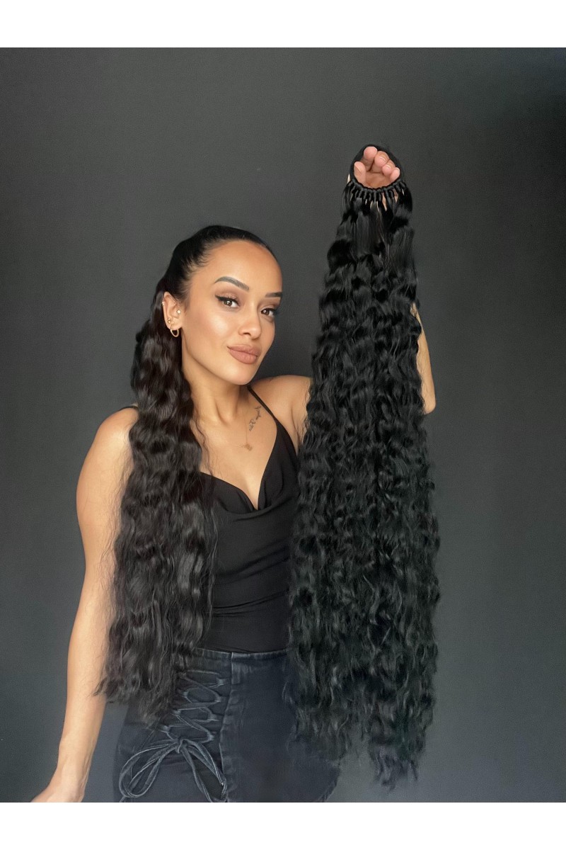 Lastikli Afro Kabarık Dalgalı At kuyruğu Siyah