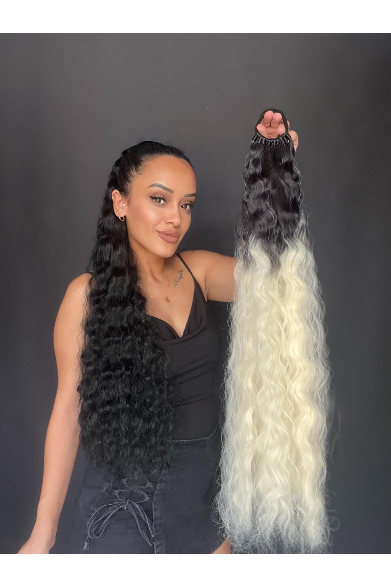 Lastikli Afro Kabarık Dalgalı At kuyruğu Siyah Platin
