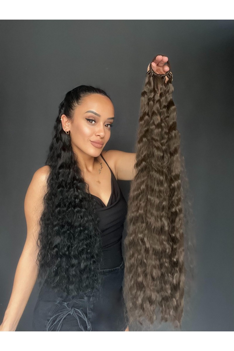 Lastikli Afro Kabarık Dalgalı At kuyruğu Koyu Kumral