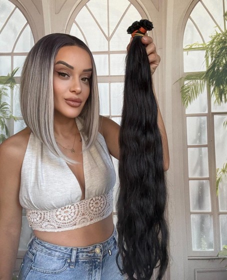 250 adet Yıka çık doğal dalgalı Mikro Kaynak  60-65cm