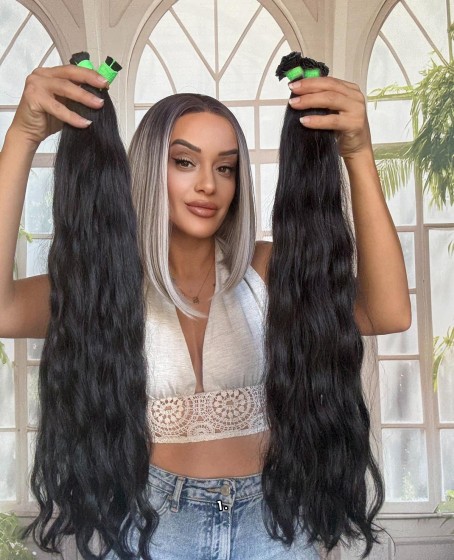 250 adet Yıka çık doğal dalgalı Mikro Kaynak  60-65cm