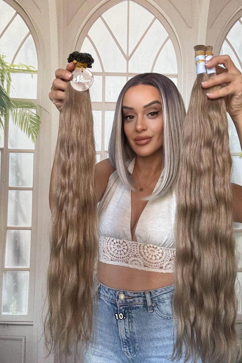 250 adet Yıka çık doğal dalgalı Mikro Kaynak  60-65cm