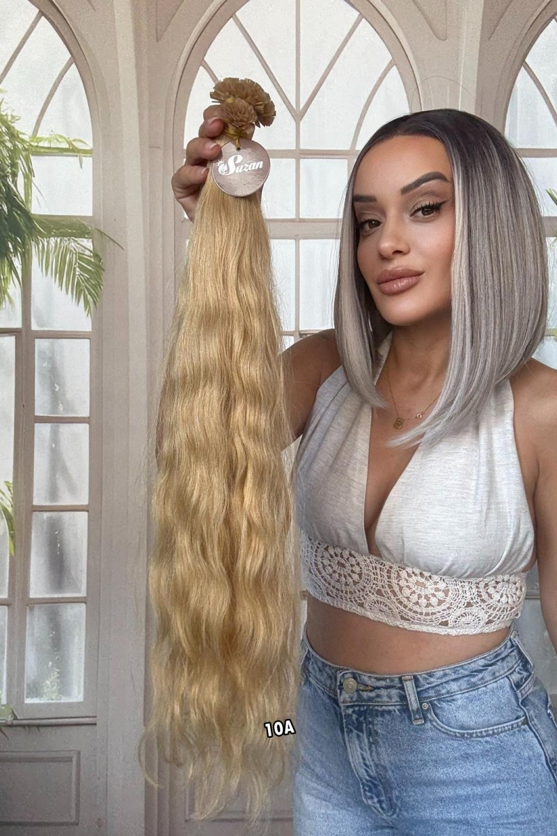 250 adet Yıka çık doğal dalgalı Mikro Kaynak  60-65cm