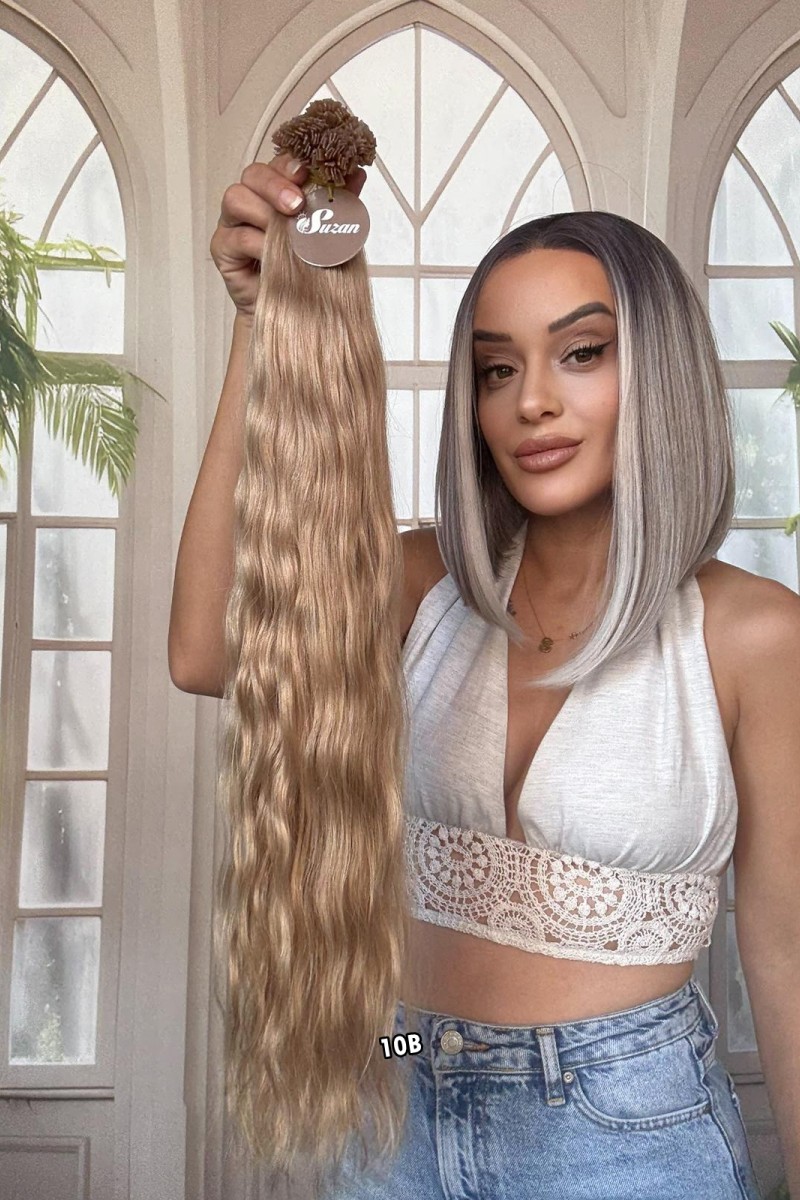 250 adet Yıka çık doğal dalgalı Mikro Kaynak  60-65cm