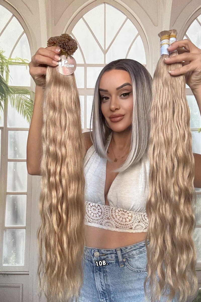 250 adet Yıka çık doğal dalgalı Mikro Kaynak  60-65cm