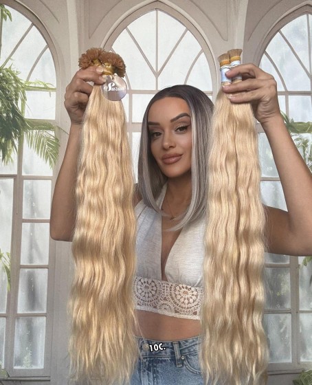 250 adet Yıka çık doğal dalgalı Mikro Kaynak  60-65cm