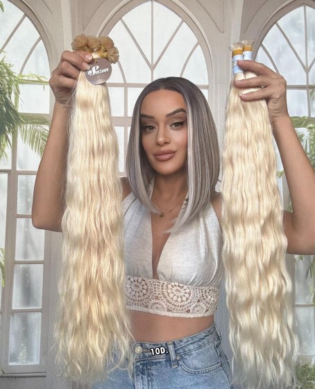 250 adet Yıka çık doğal dalgalı Mikro Kaynak  60-65cm