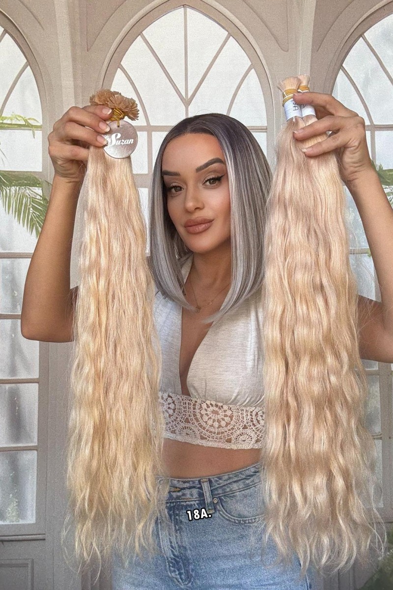 250 adet Yıka çık doğal dalgalı Mikro Kaynak  60-65cm