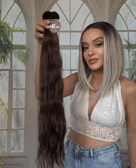 250 adet Yıka çık doğal dalgalı Mikro Kaynak  60-65cm