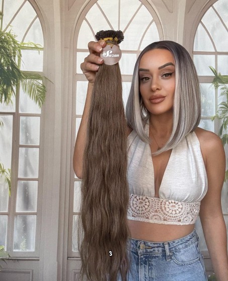 250 adet Yıka çık doğal dalgalı Mikro Kaynak  60-65cm