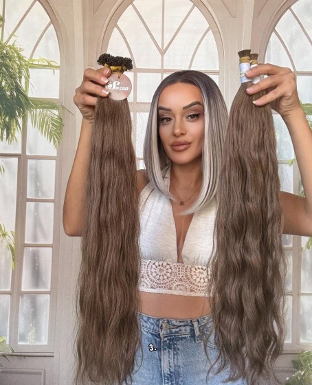 250 adet Yıka çık doğal dalgalı Mikro Kaynak  60-65cm