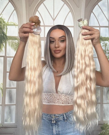 250 adet Yıka çık doğal dalgalı Mikro Kaynak  60-65cm