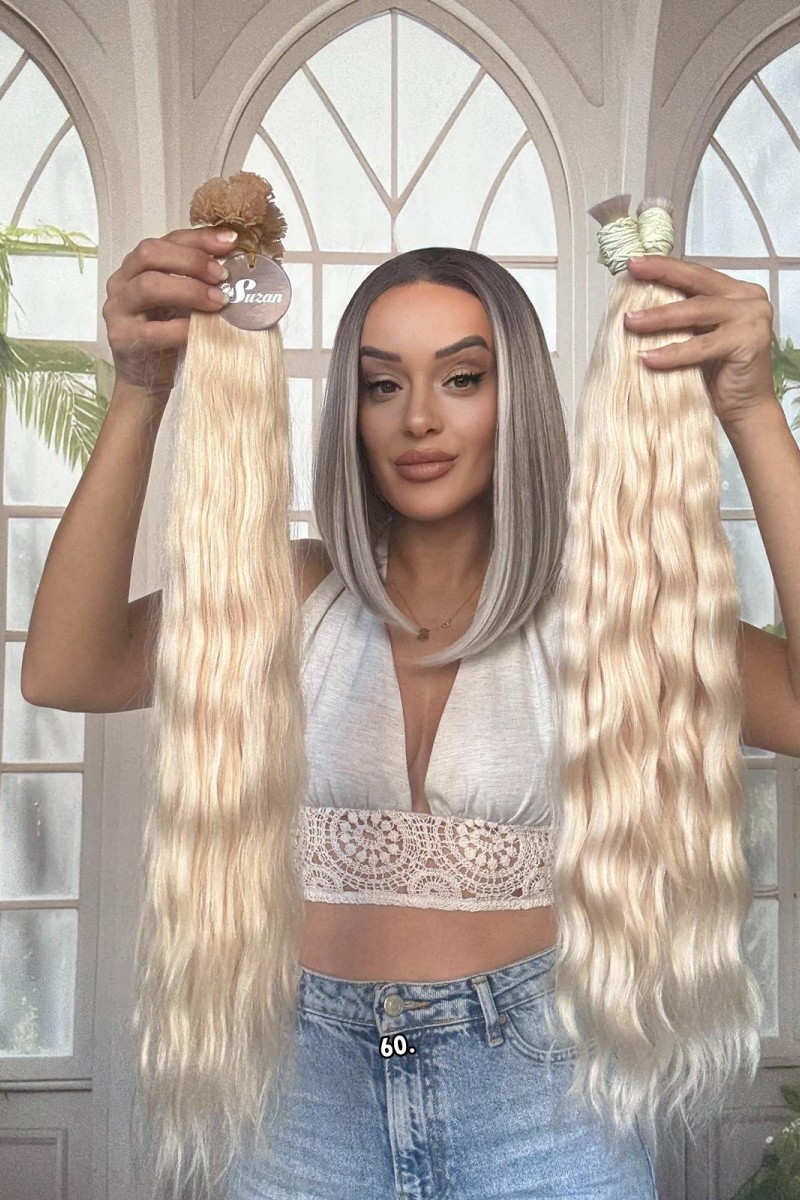 250 adet Yıka çık doğal dalgalı Mikro Kaynak  60-65cm